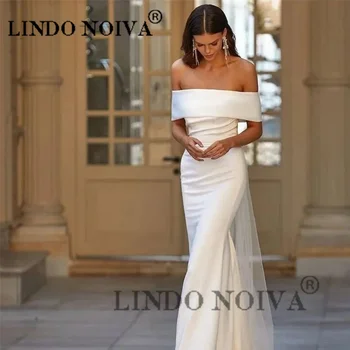 LINDO, свадебные платья трапециевидной формы с вырезом лодочкой и открытыми плечами, длина до пола, сексуальное свадебное платье с открытой спиной, Vestidos De Novia