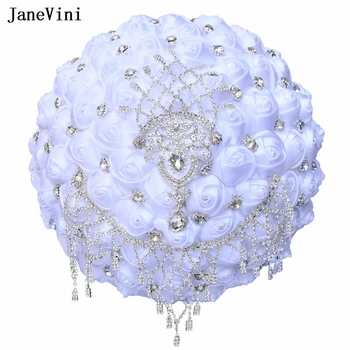 JaneVini 2023 Элегантные Свадебные цветы Белые Букеты для подружек невесты Роскошные Хрустальные Искусственные атласные розы Bouquet De Mariage