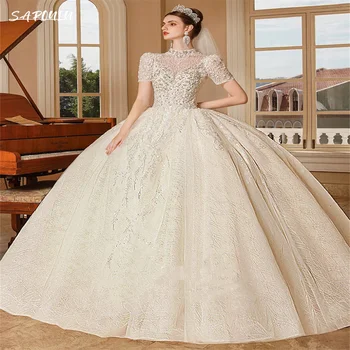 Роскошное свадебное платье с аппликацией из бисера, романтическое свадебное платье длиной до пола с круглым вырезом, Элегантное Vestidos De Novia