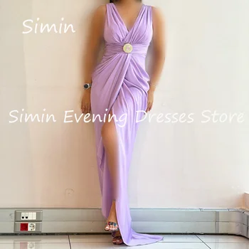 Атласное платье-русалка Simin с V-образным вырезом и рюшами, вечернее платье для выпускного вечера в Саудовской Аравии длиной до пола, арабские вечерние Элегантные платья для женщин 2023