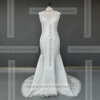 11251 # Французское Элегантное Атласное свадебное платье без рукавов с открытой спиной, 2021 Свадебные платья с V-образным вырезом и шлейфом