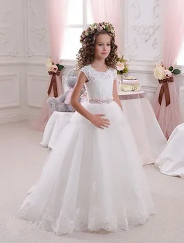 Длинные свадебные платья с цветочным узором для девочек, аппликации из тюля, вечерние платья для Дня рождения маленьких девочек, детское платье для Первого причастия