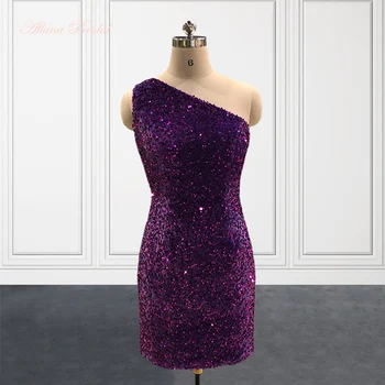 Фиолетовые вечерние платья с блестками для женщин 2024 Короткие облегающие платья для выпускного вечера, мини-коктейльные платья на одно плечо, праздничное платье