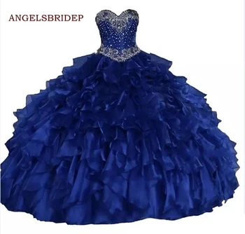 ANGELSBRIDEP Бальное платье в стиле милой девушки, пышные платья на 15 персон, блестящие вечерние платья Золушки на день рождения из органзы, расшитой бисером