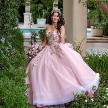Роскошные Розовые Платья Принцессы Quinceanera 2024 Бальное Платье Sweet 16 Dress Подарок На День Рождения Vestidos De 15 Anos 16th Официальная Одежда Для вечеринок