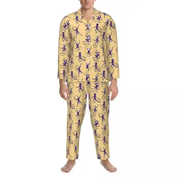 Пижамы с обезьяной, Осенний Силуэт Животного, Свободный Пижамный комплект большого размера, Мужская пижама с длинным рукавом и милым рисунком для сна.