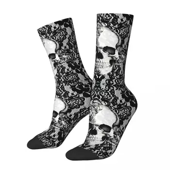 Готические кружевные носки с рисунком черепа, дорожные носки до середины икры с 3D принтом для мальчиков и девочек.