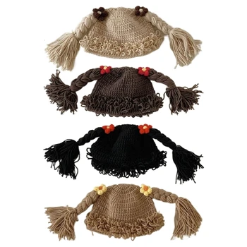 Шапочка с косичками, вязаная крючком Зимняя шапка для детей, детская шапочка-капор