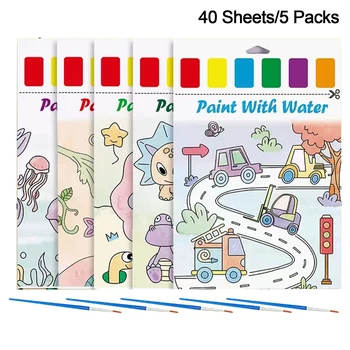 5 Упаковок Бумаги Для Рисования Семейные Занятия Искусство Акварель Книга-Раскраска Для Детей 40 Листов Животные Динозавры Подарочный Автомобиль Ремесла