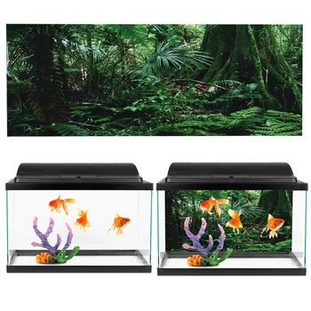 Наклейка для аквариума с рыбками ПВХ Коробка для рептилий Фоновый плакат в тропическом лесу Настенная картина для аквариума с рыбками Плакат для украшения аквариума