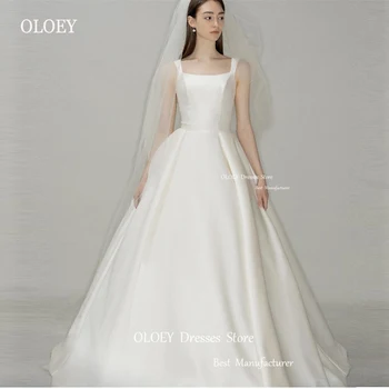Свадебные платья OLOEY Simple из мягкого атласа трапециевидной формы в Корейском стиле на бретелях для фотосессии, длина до пола, молния / корсет сзади, свадебные платья без фаты