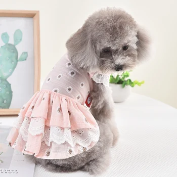 Платье с пузырчатыми рукавами для собак Daisy, Летнее Розовое Голубое, для домашних кошек, для щенков, Свадебная Рубашка с V-образным воротником, Аксессуары для одежды для маленьких мопсов-животных