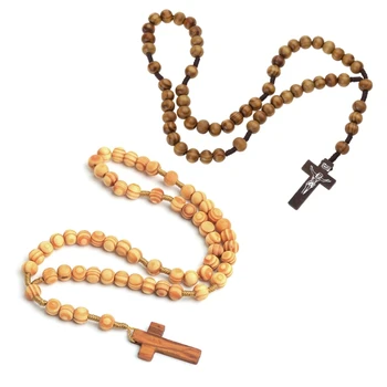 Деревянные бусины Иисус для креста, ожерелье с четками, Резной кулон с четками, христианское ювелирное ожерелье в стиле Харадзюку, Религия