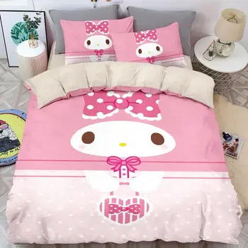 Kawaii Sanrio Melody Hello Kitty Молочный Бархатный Комплект Постельного Белья Из Четырех Частей, Детское Флисовое Мультяшное Теплое Стеганое Одеяло, Простыня, Наволочка