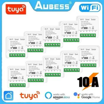 Умный переключатель Wi-Fi AUBESS 10A с двусторонним управлением, мини-реле Wi-Fi, интеллектуальный выключатель автоматизации бытовой техники Alexa, Алиса, Google Home