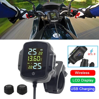 Зарядное устройство USB с QC 3.0 С 2 внешними датчиками для телефона планшета Сигнализация температуры шин мотоцикла TPMS