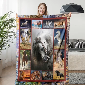 BlessLiving 3D Фланелевое одеяло с черно-белой и коричневой лошадью, реалистичный рисунок Жеребца для декора детской спальни, прямая поставка