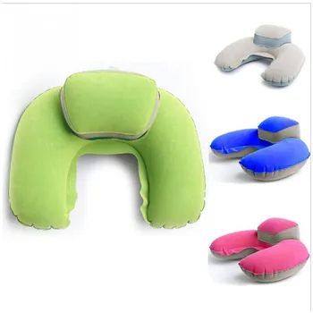 U-образная надувная Удобная подушка для шеи из ПВХ с флокированием, портативная подушка для путешествий, надувная подушка для шеи