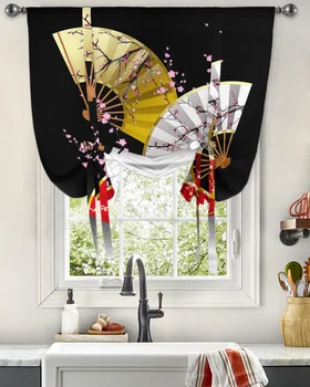 Японский веерный цветок, Ветка сливы, оконная занавеска для гостиной, спальни, балкона, Кафе, кухни, Римская занавеска на завязках