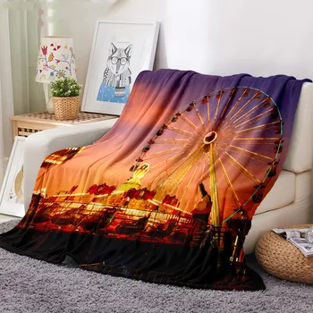Фланелевое одеяло с рисунком колеса Обозрения, мягкое и теплое, для путешествий, кемпинга, подарков для пикника, для декора дивана-кровати, одеяло королевского размера, Романтическое