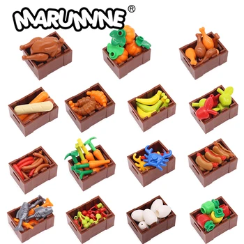 Marumine Mini Food Table Block Parts MOC Модель Жареная курица Хот-дог Банан Вишня Фрукты Овощи Классические Ингредиенты Игрушки