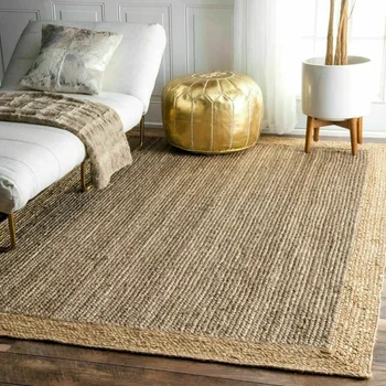 Ковер из джутового плетеного прямоугольного коврика для гостиной, 100% натуральный джут, напольный коврик ручной работы в деревенском стиле, декор для ковра в спальне