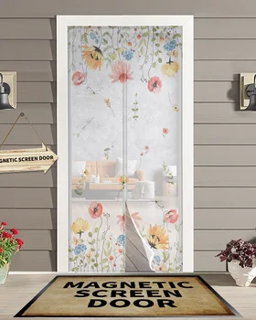 Весенние Акварельные Цветочные листья Летняя дверная занавеска с магнитным экраном, противомоскитная сетка, Кухонные занавески от насекомых