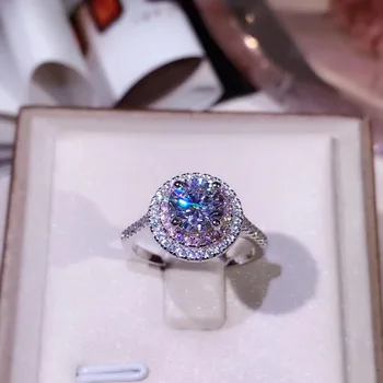Кольцо с бриллиантом из муассанита весом 2 карата, Обручальное кольцо из серебра 925 пробы, Классический круглый женский свадебный подарок