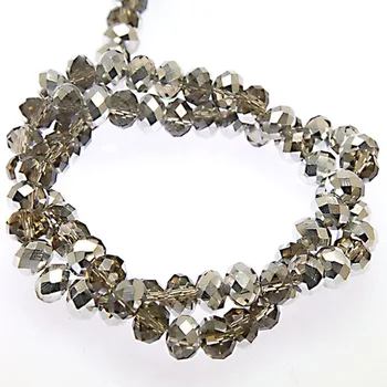 Хрустальные бусины rondelle beads, наполовину посеребренные граненые бусины, серый 8x10 мм, продаются в количестве 5 нитей (минимальный заказ $ 20)