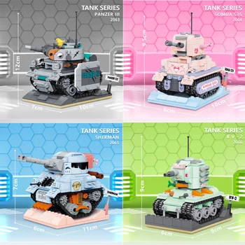 3D Модель DIY Алмазный Строительный Блок Кирпичный Танк Серии Вращающийся Микро Военный Танк Творческая Сборка Игрушки для Детей
