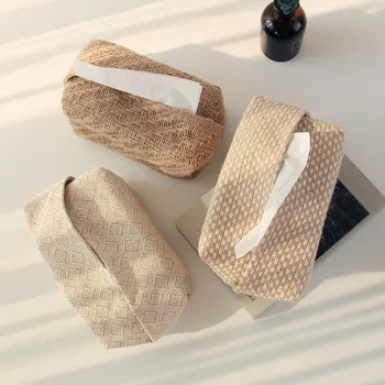 НОВЫЙ чехол из джутовой ткани в японском стиле, держатель для салфеток для стола в гостиной, коробки для салфеток, контейнер для хранения бумаг в машине, держатель для диспенсера