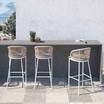 Дизайнерский минималистичный Высокий скандинавский барный стул из ротанга, обеденный, уличный Компьютерный стул для кафе, Офисные шезлонги, уличная мебель для бара XY50BC