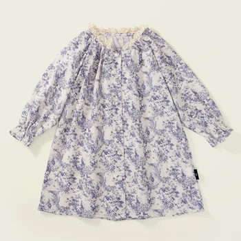 Детская одежда Детское платье в стиле ретро с кружевным цветочным воротником и пышными рукавами Повседневное простое милое платье принцессы для девочек
