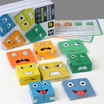 Кубики для изменения выражения лица детей Настольные игры Деревянные головоломки Логическое Мышление родителей и детей Интерактивные блоки