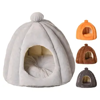Кошачья Кровать Cave Pet Bed House Ультра Мягкая, Большой Емкости, Нескользящая, Мягкая, Полузакрытая, Уютная Кровать-Палатка Для Домашних Животных Со Съемной Подушкой