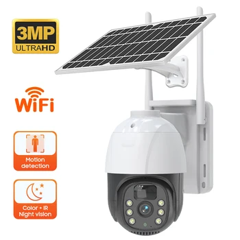 3MP 360 Поворотная PTZ Солнечная IP-Камера 4G SIM-Карта/WIFI Обнаружение движения Запись Сигнала Тревоги Цветное Ночное Видение CCTV Камера Безопасности