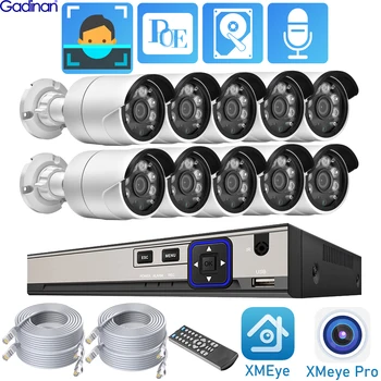 Gadinan Security Camera System 10CH 5MP HD POE NVR Комплект P2P CCTV Аудио AI Распознавание Лиц Комплект IP-камер Наружного Видеонаблюдения