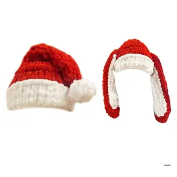Рождественская вязаная шапка с морщинками, Теплые зимние подарки Санта-Клауса, увеличивающие толщину шапки с заячьими ушками, рождественские принадлежности