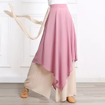 Современная танцевальная юбка для женщин, широкие танцевальные брюки, женская 5-цветная тренировочная одежда для танцовщиц, свободные брюки, шифоновые двухслойные