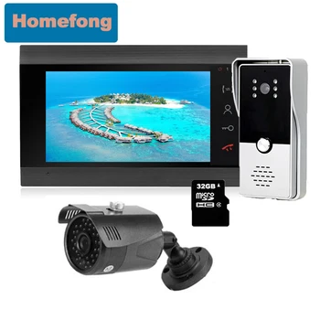 Homefong 7-дюймовая система видеодомофона Цветной видеодомофон с камерой видеонаблюдения Разблокировка домашней системы безопасности Мониторинг разговоров Движения