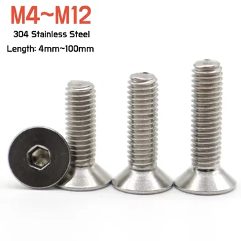 M4 M5 M6 M8 M10 M12 304 A2-70 Шестигранник Из Нержавеющей Стали С Шестигранной Головкой Потайной Винт С плоской Головкой Шестигранные Болты