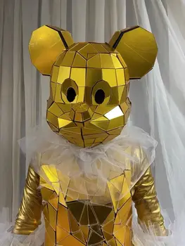 Золотая зеркальная мышь, серебряная маска в виде кошачьей головы, блестящий шлем для косплея, рейв-маска с головой животного, сценический костюм, маска диджея певца музыкального фестиваля