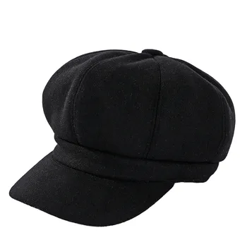 Однотонная восьмиугольная шапка из твида, осенне-зимний утолщенный теплый берет, шляпа художника в стиле ретро, оригинальные кепки Casquette Homme