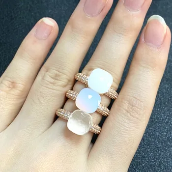 Классическое кольцо в конфетном стиле, инкрустированное прозрачным кристаллом циркона, кольцо для женщин, 31 цвет, модные украшения, подарочное кольцо с опалом и топазом
