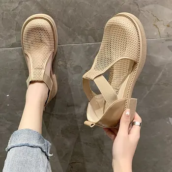 2021 Новые женские босоножки; Летняя дизайнерская обувь Songgao; Сандалии для отдыха с закрытым носком; Женские босоножки на плоской подошве из дышащей сетки;