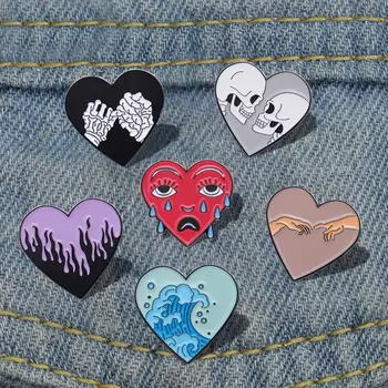 Эмалированные булавки в форме сердца в стиле панк, броши 