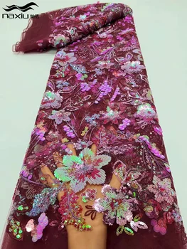 Кружевная ткань Madison с африканскими блестками 2024, фиолетовый, высококачественный Нигерийский Французский тюль, кружевной материал для свадебного платья