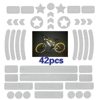42 шт. /лист, Светоотражающая наклейка на автомобиль, велосипед, Ночная защитная сетка, полоса, Предупреждающая полоса, шлем для MTB скутера, Светоотражающая наклейка на корпус