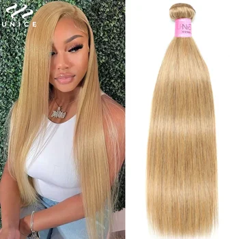 Unice Hair 3 ШТ Бразильский Цвет 27 Прямых Пучков Сделка 100% Пучки Человеческих Волос Для Наращивания Virgin Blonde Remy Волнистые Волосы