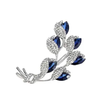 Изысканная роскошная брошь в виде цветка из голубого драгоценного камня со стразами для женской одежды с булавкой из сплава
